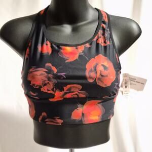 Victoria Sport The Player Racerback Sport Bra Small Dark Floral Rose Print NWT‎